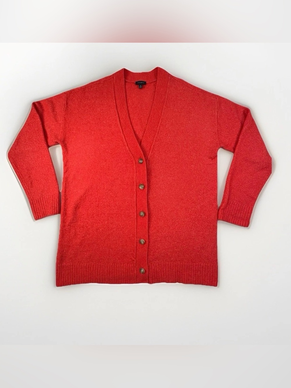 NWOT Talbots Coral Red Longline Cardigan Sweater Medium
